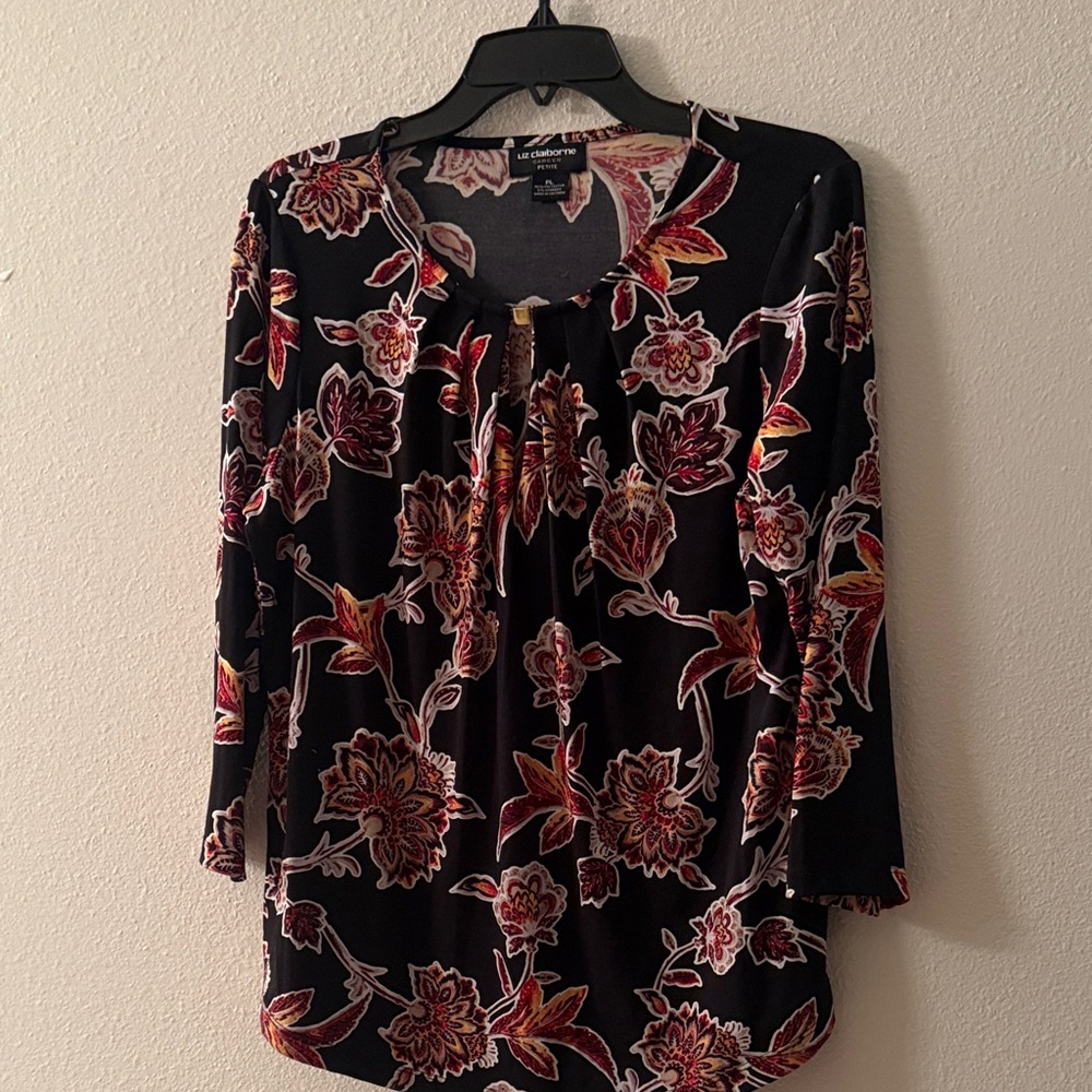 Liz Claiborne Black and Red Floral Blouse
